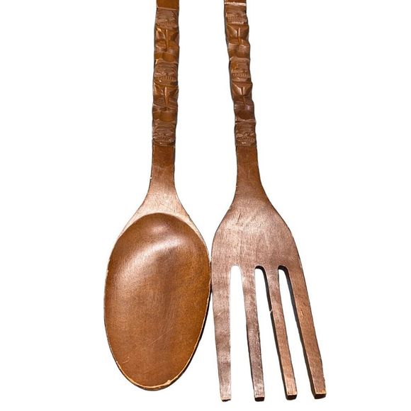 Vintage Accents Vintage Filipino Large Hand Carved Wood Spoon Fork